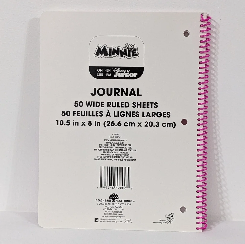 Disney Minnie Mouse Spiral Journal Notebook, 10.5 in x 8 in., NEW